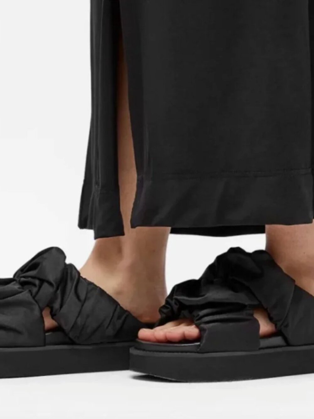 GANNI SATIN RUFFLE SLIDES SANDALS